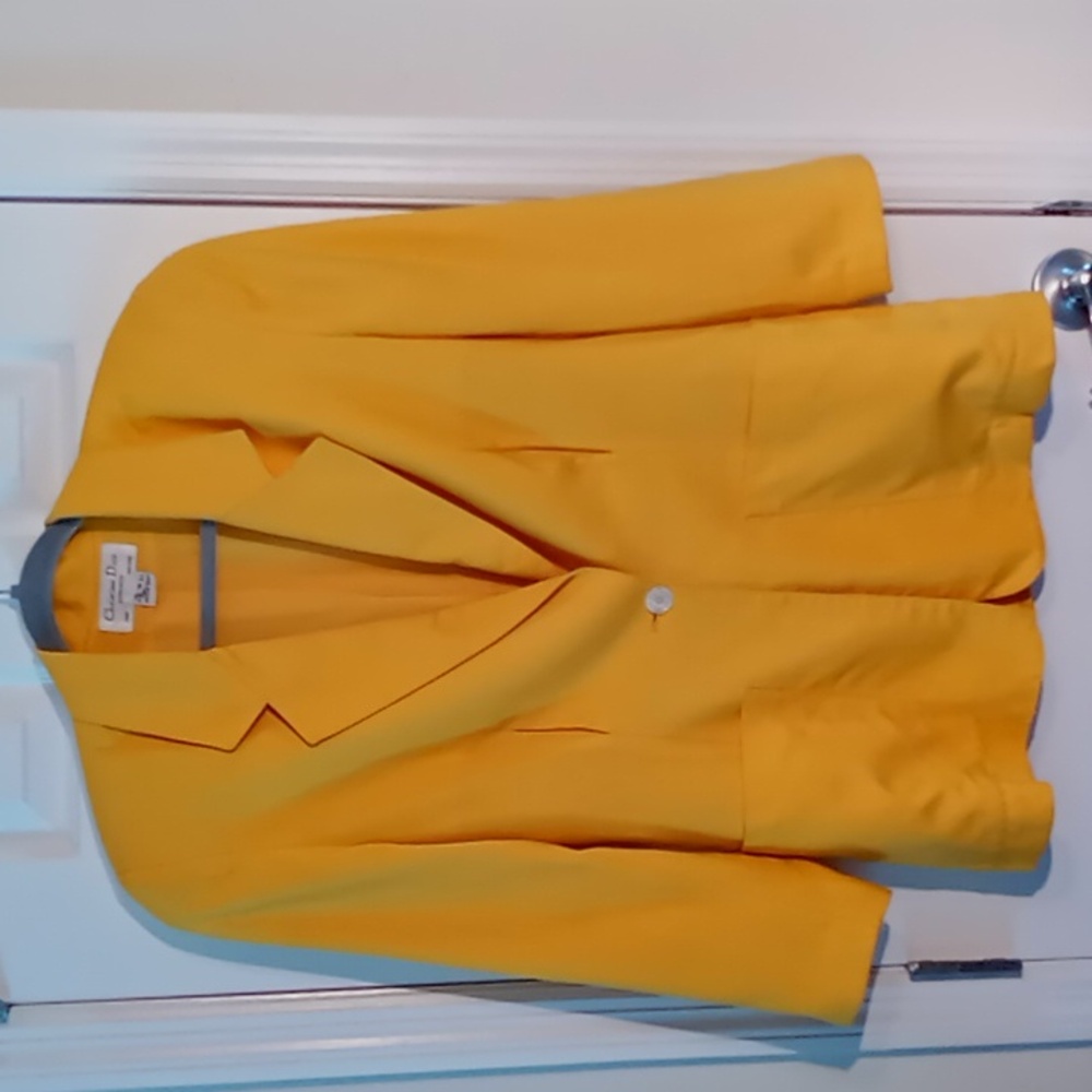 Vintage Christian Dior Linen Blazer Yellow Size 8 - Picture 6 of 16